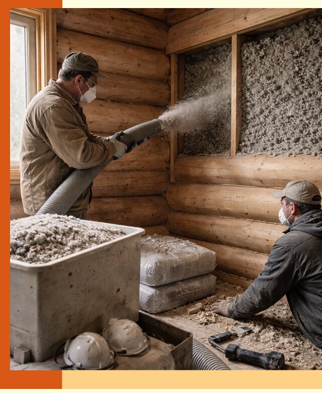 Утепление дома из бруса эковатой в чайковском