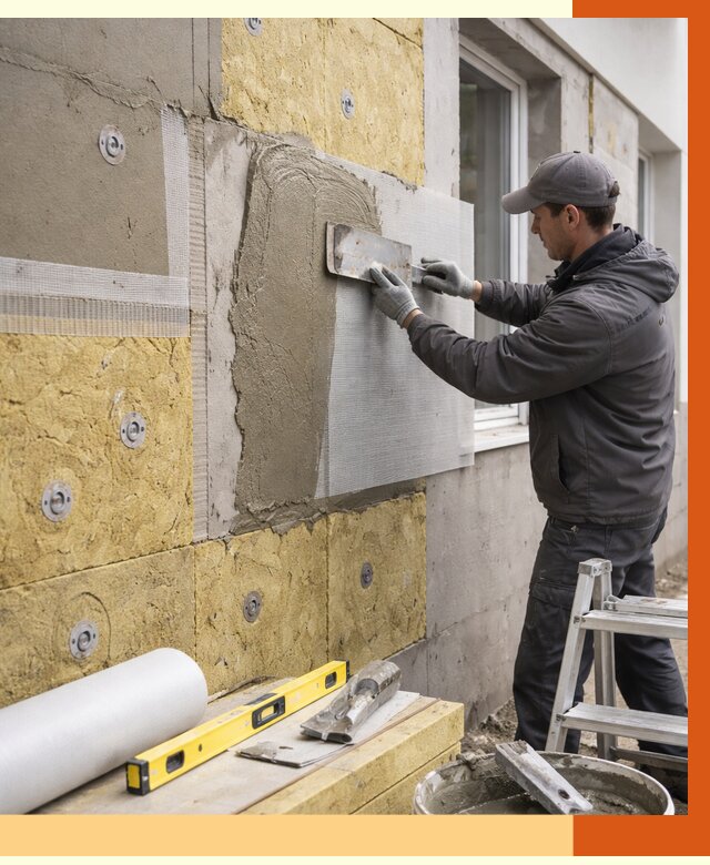 Утепление фасада под штукатурку в чайковском от 4251 руб/м2 — монтаж пенопластом и минватой | ТепломастерЧкв