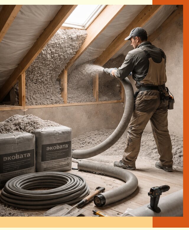 Утепление мансарды эковатой в чайковском от 2227 руб/м2 — монтаж, задувка, цена | ТепломастерЧкв