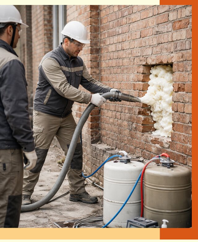 Заливка ППУ в пустоты кирпичной стены в чайковском от 2783 руб. | ТепломастерЧкв