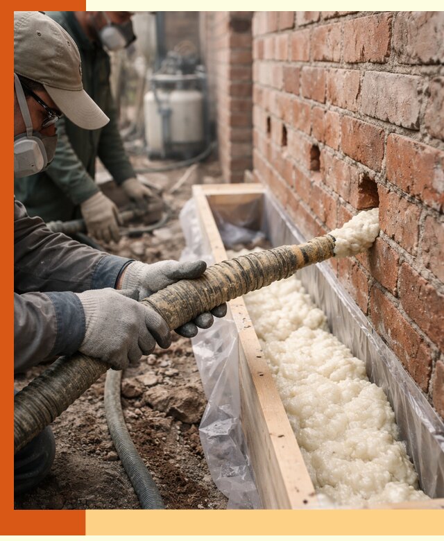 Заливка ППУ в пустоты кирпичной стены в чайковском