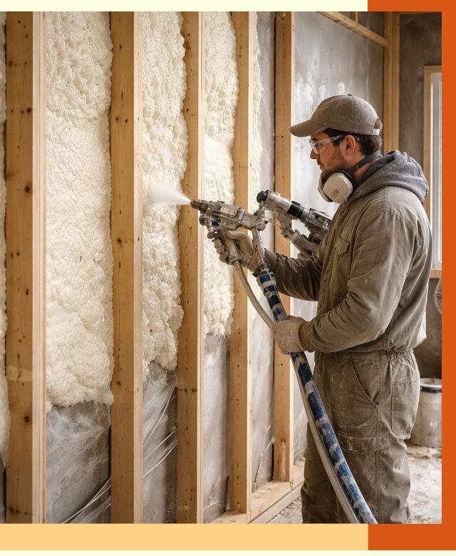 Утепление каркасной стены ППУ в чайковском от 4301 руб./м2 под ключ | ТепломастерЧкв