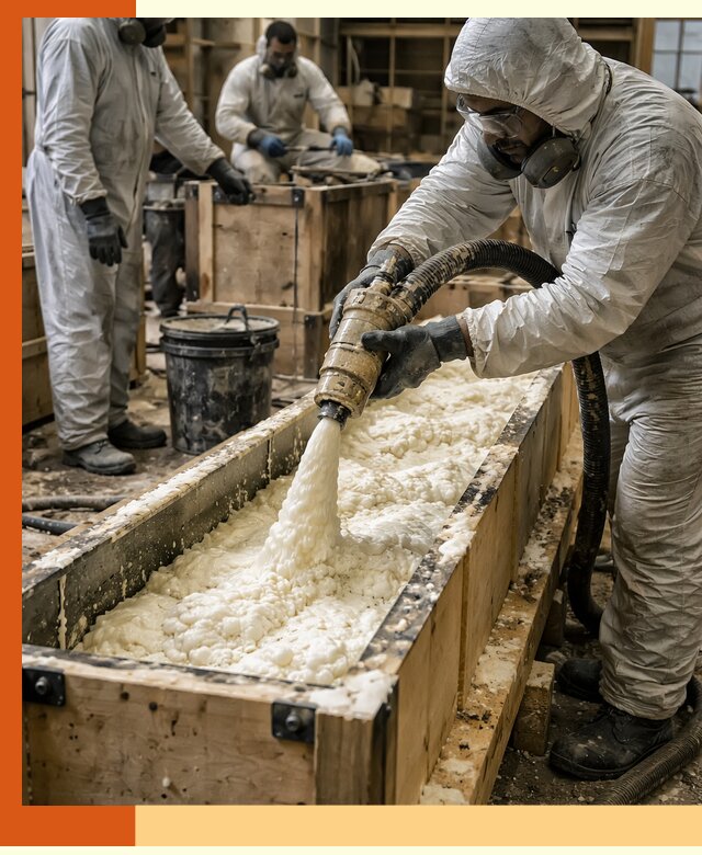 Заливка пенополиуретана в формы для утепления в чайковском